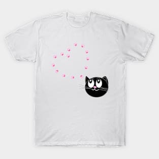 Cute black cat with hearts T-Shirt